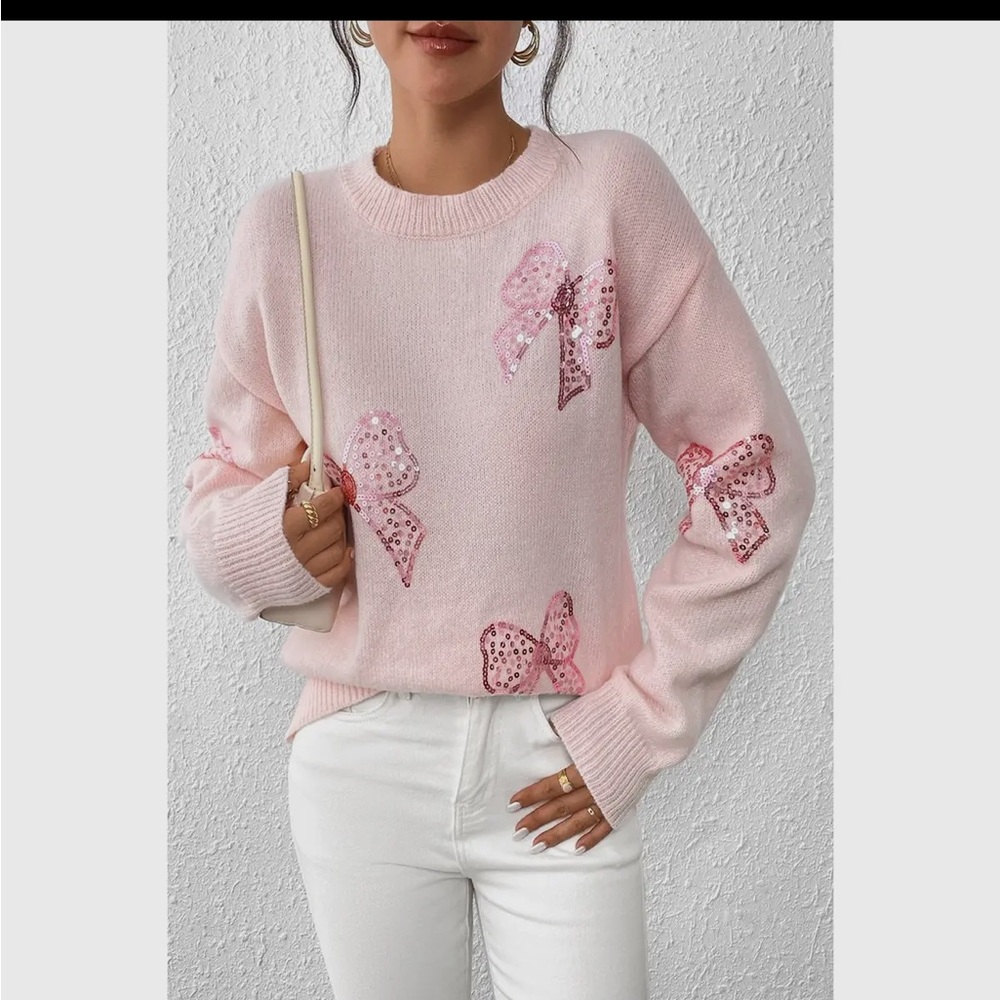 Pink Bow-Embellished Sweater